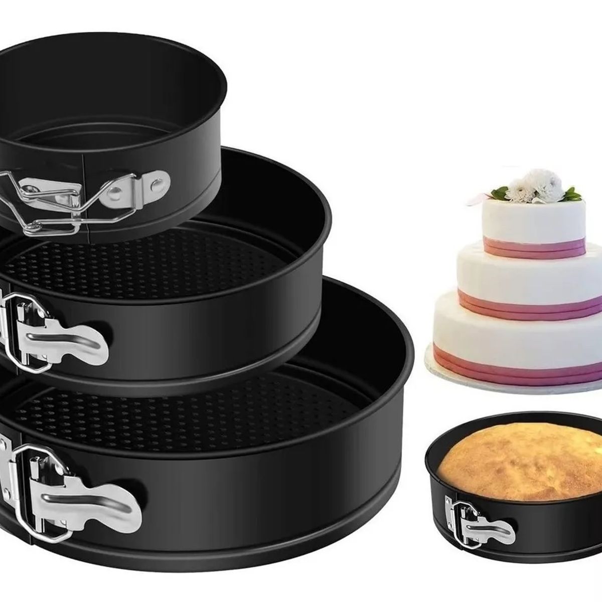 GENERICO - Set 3 Piezas Springform Pan Antiadherente Redondo Repostería