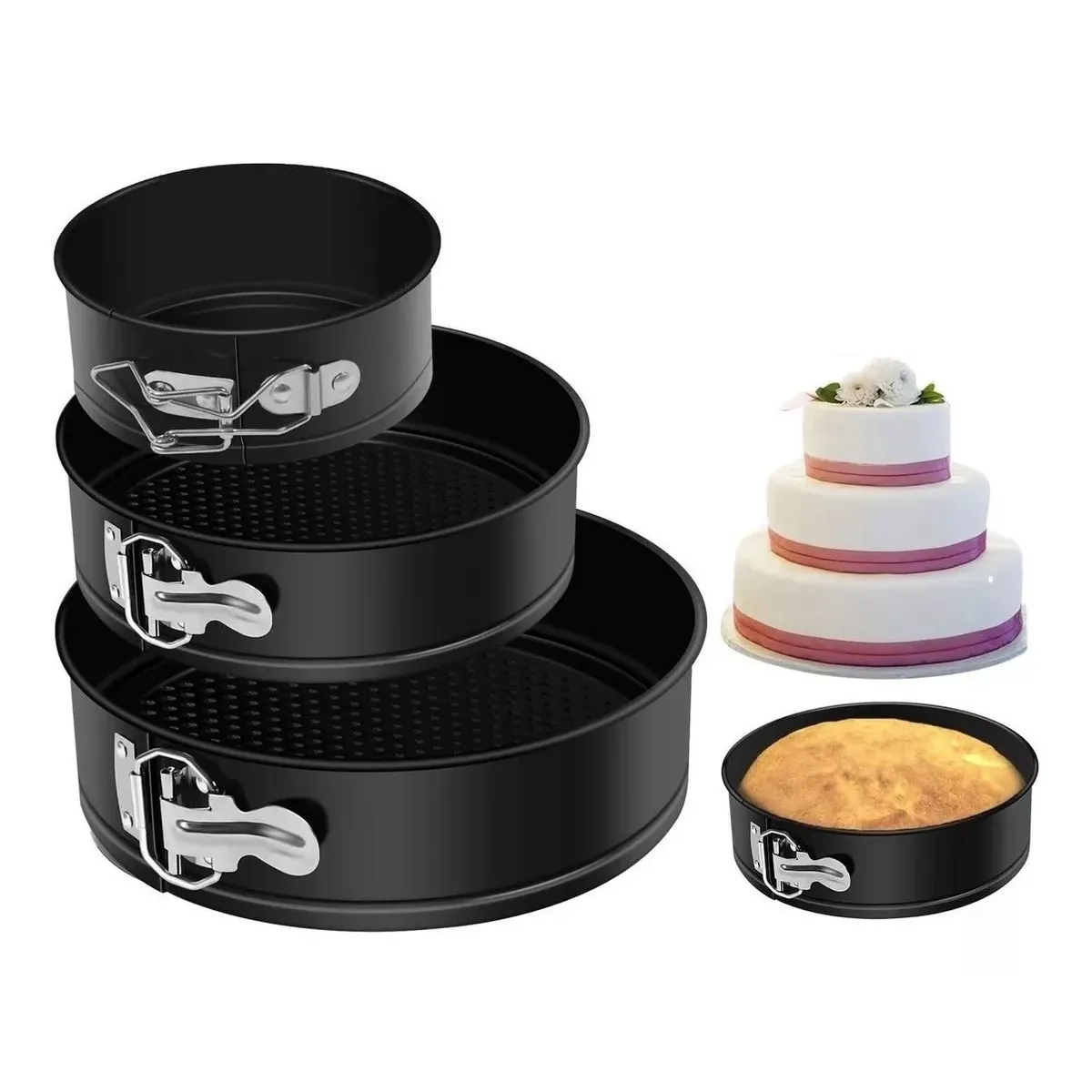 GENERICO - Set 3 Piezas Springform Pan Antiadherente Redondo Repostería