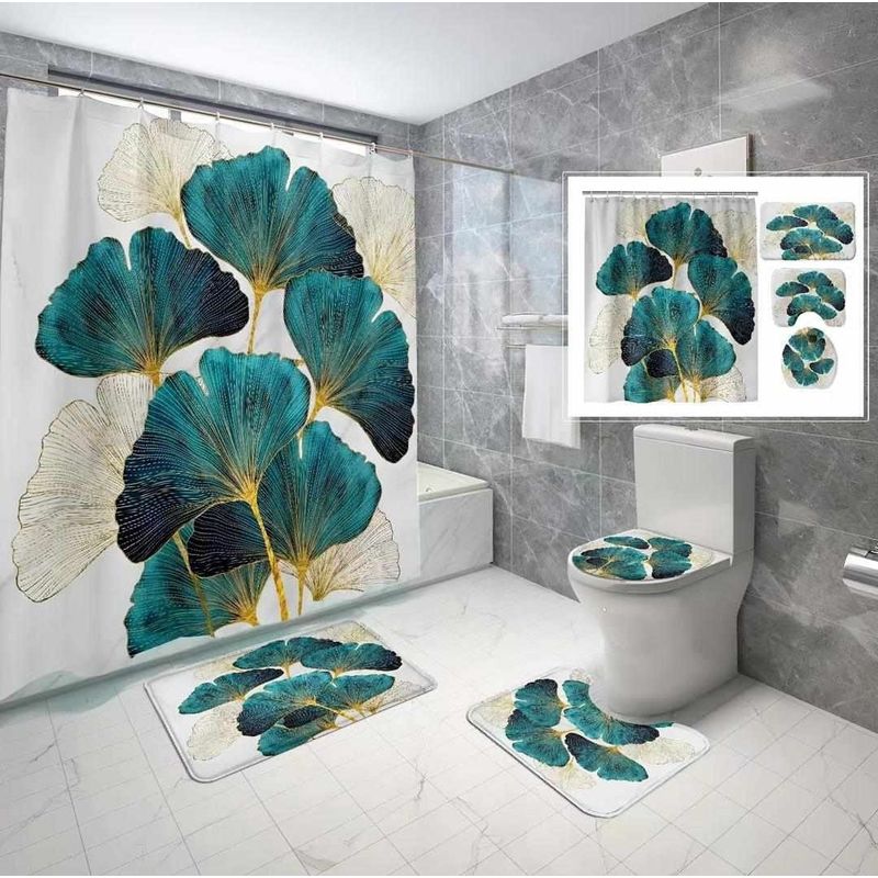 GENERICO - Set de Baño 4 Piezas Diseño Plantas en Verde maria