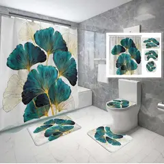 GENERICO - Set de Baño 4 Piezas Diseño Plantas en Verde maria