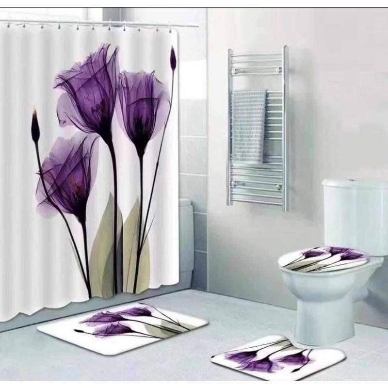 GENERICO - Set de Baño 4 Piezas Diseño Tulipanes En Morado maria