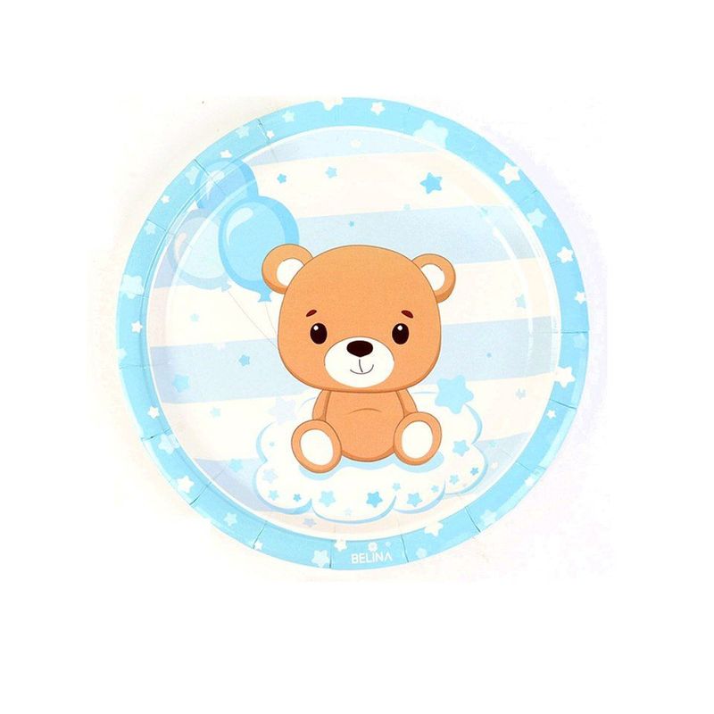 GENERICO - Platos De Cartón Oso Celeste 23cm 6pcs