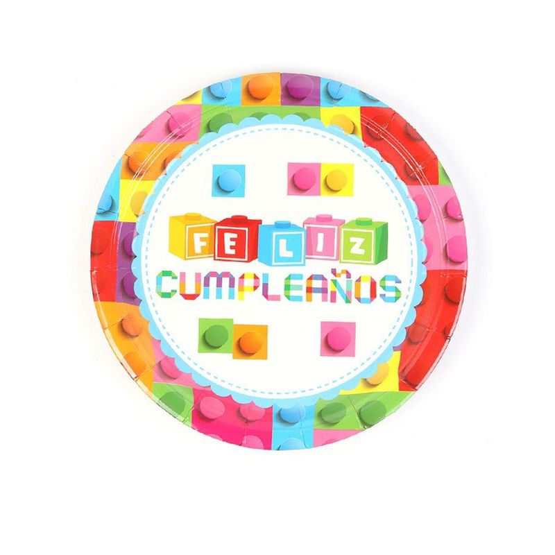 GENERICO - Platos De Cartón Feliz Cumpleaños Legos 6pcs 18cm