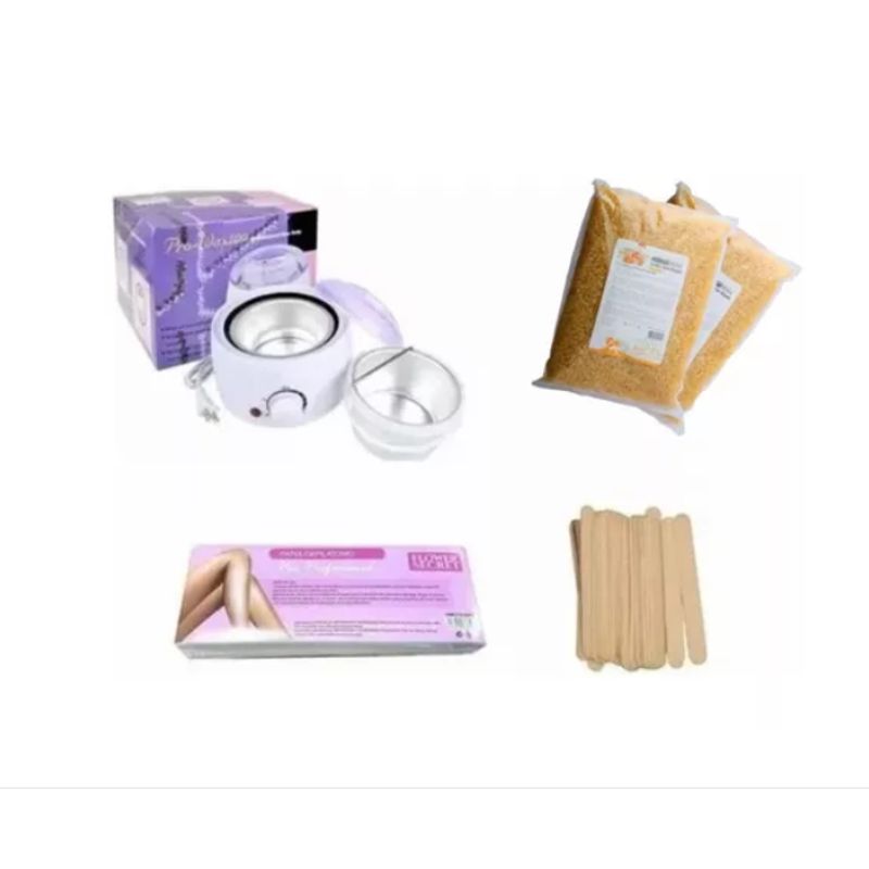 GENERICO - Olla Depilatoria + Cera 1kg + 20 Aplicadores + 50 Bandas