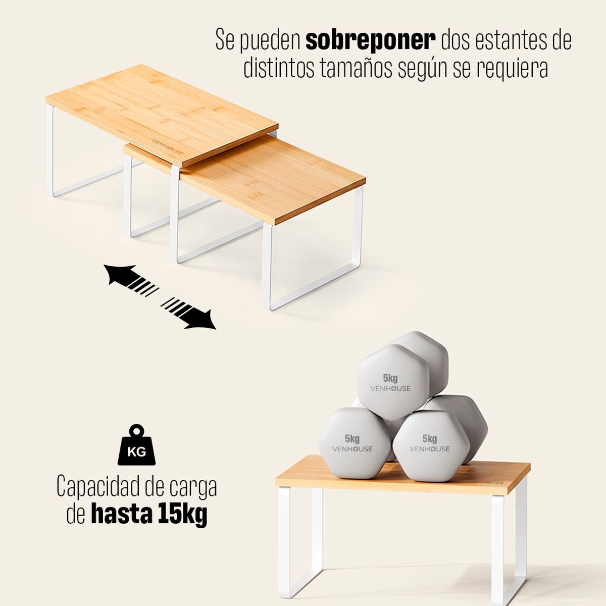 VENHOOUSE - Organizador De 2 Repisas Estante De Vajilla Y Loza Apilable