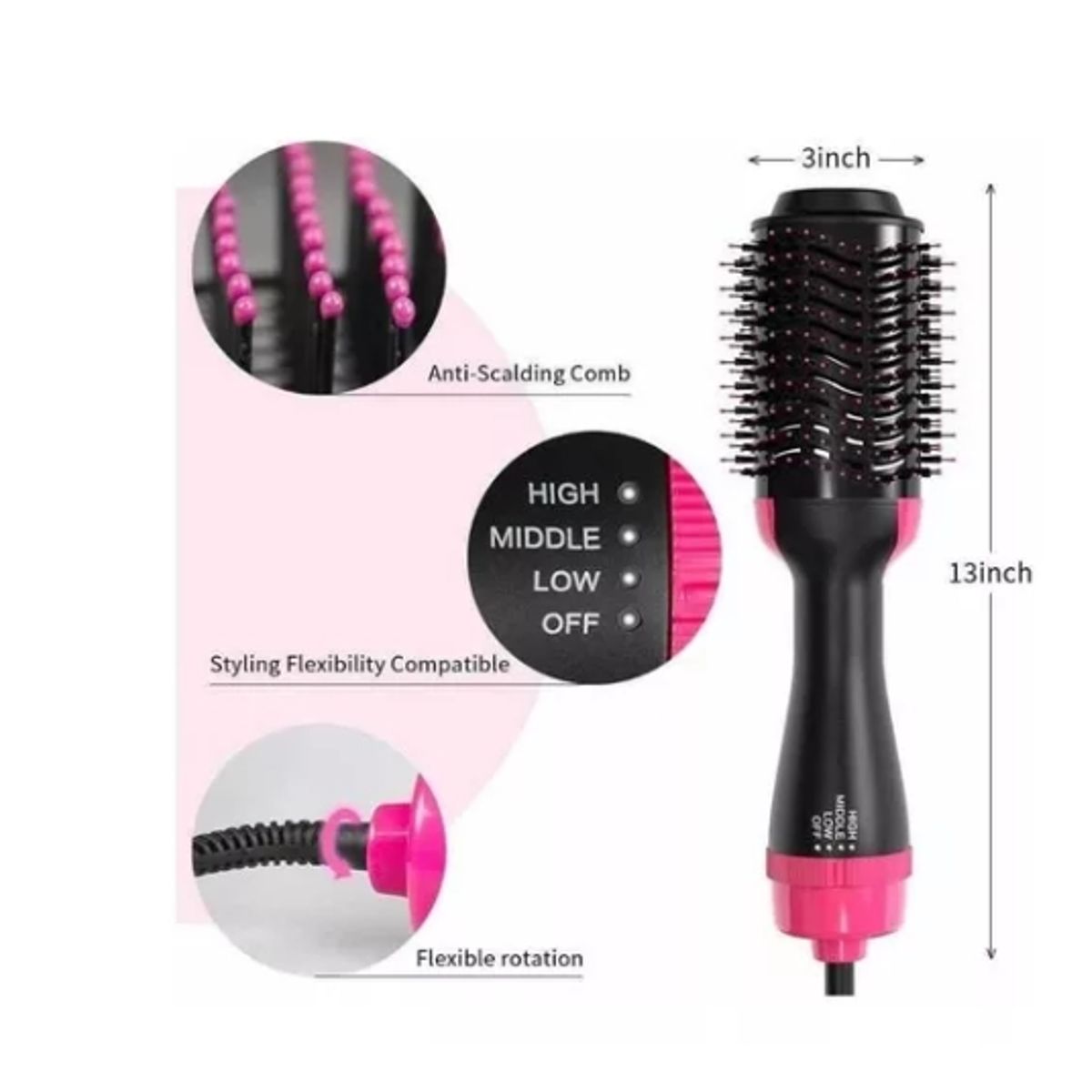 GENERICO - Cepillo Peine Secador Pelo Alisador Eléctrico 3 En 1