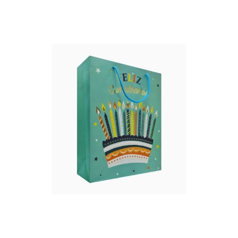 GENERICO - Bolsa Feliz Cumpleaños 32x25x10Cm Papel Verde
