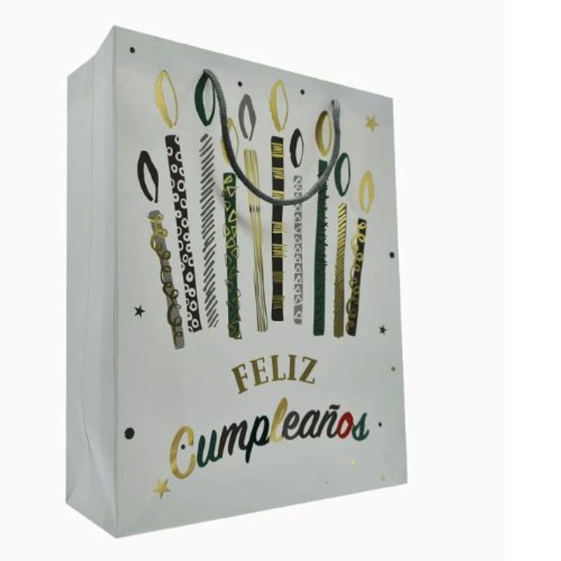 GENERICO - Bolsa Feliz Cumpleaños 32X25X10Cm Papel Color Blanco