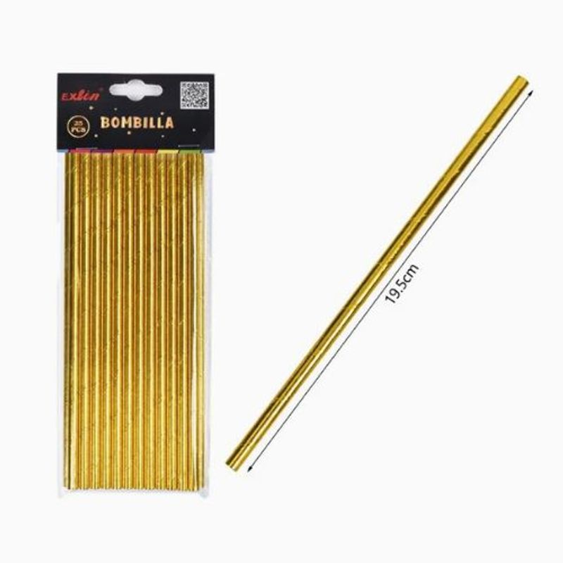 GENERICO - Bombillas De Material Papel Color Dorado19 Cm 25 Unidades