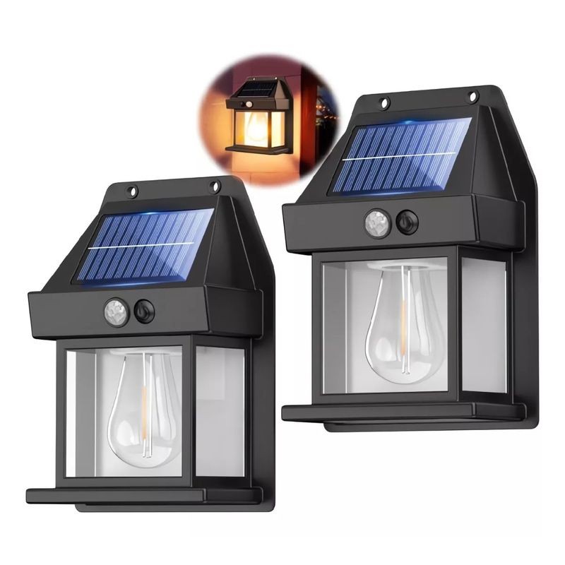 GENERICO - x2 Aplique Solar de Pared Lampara Con Ampolleta Mas Sensor