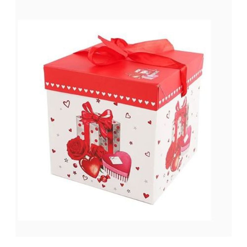 GENERICO - Caja De Regalo Corazones 15X15X15 Cm Blanco Rojo