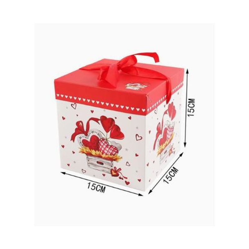 GENERICO - Caja De Regalo Corazones Blanco Rojo 15X15X15 Cm