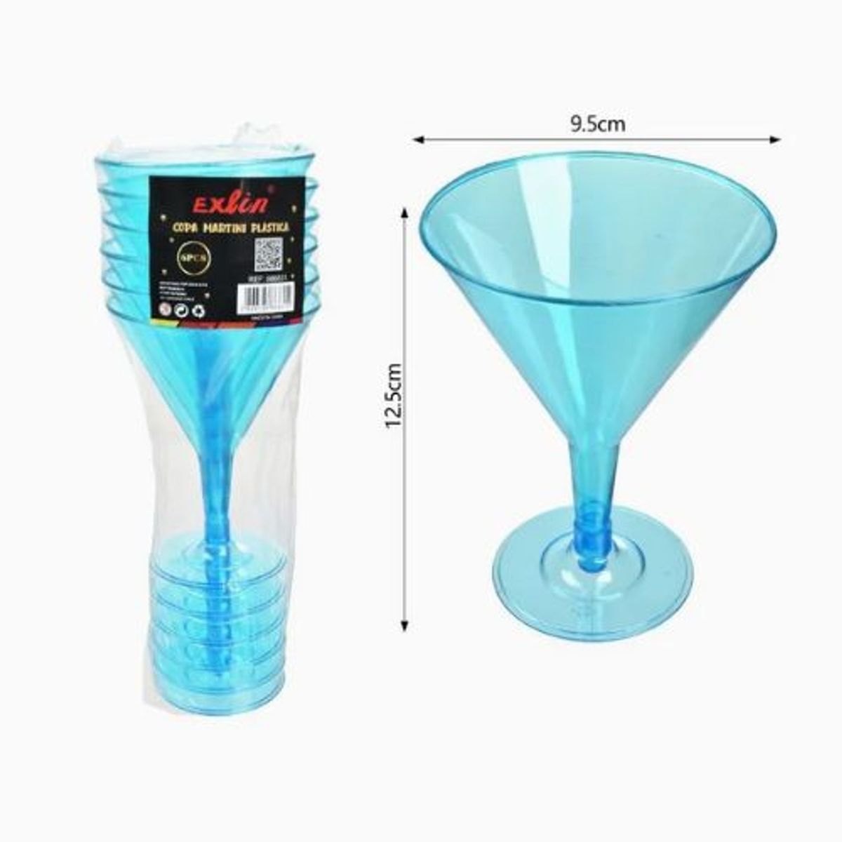 GENERICO - Copa Martini Plástico Color Celeste 12 Cm X 9 Cm