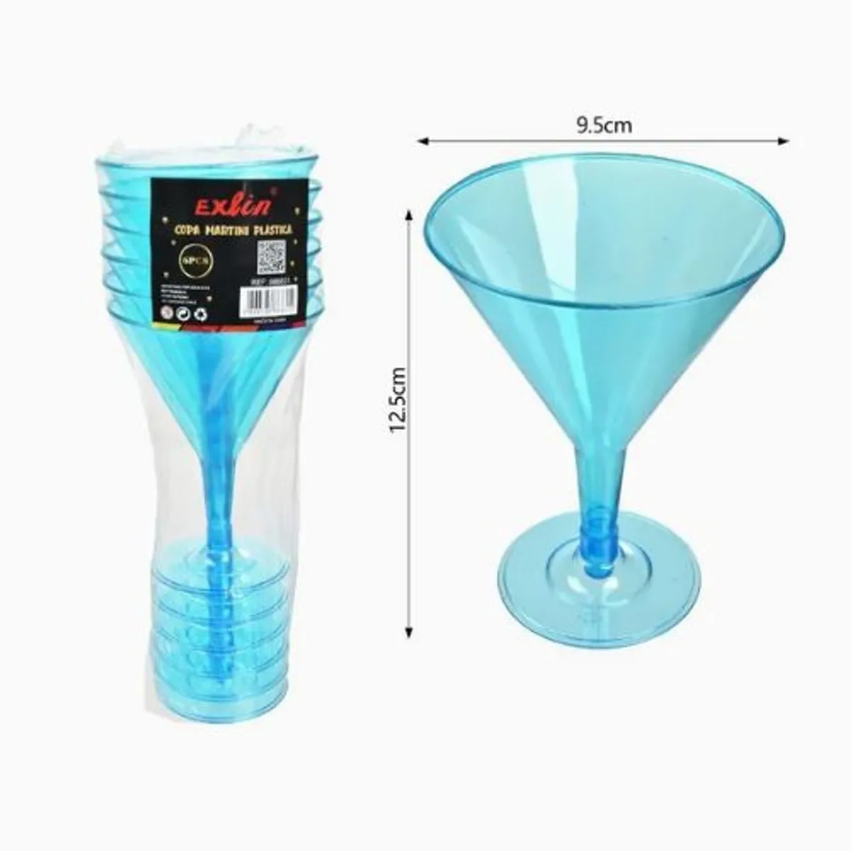 GENERICO - Copa Martini Plástico Color Celeste 12 Cm X 9 Cm
