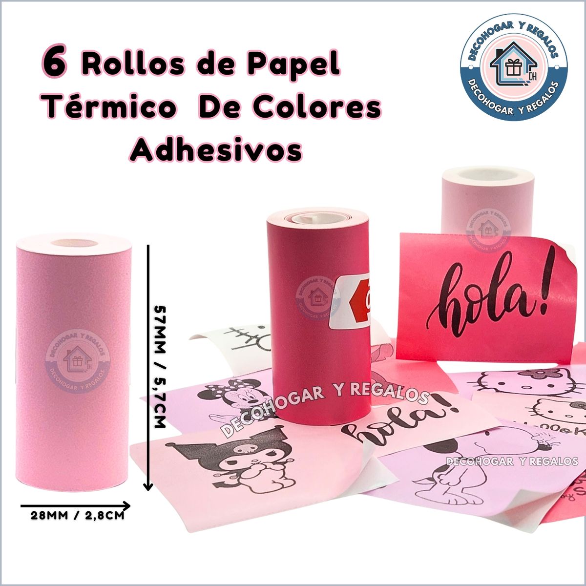 GENERICO - Set 6 Rollos Papel Térmico Adhesivo de Colores Para Mini Impresora