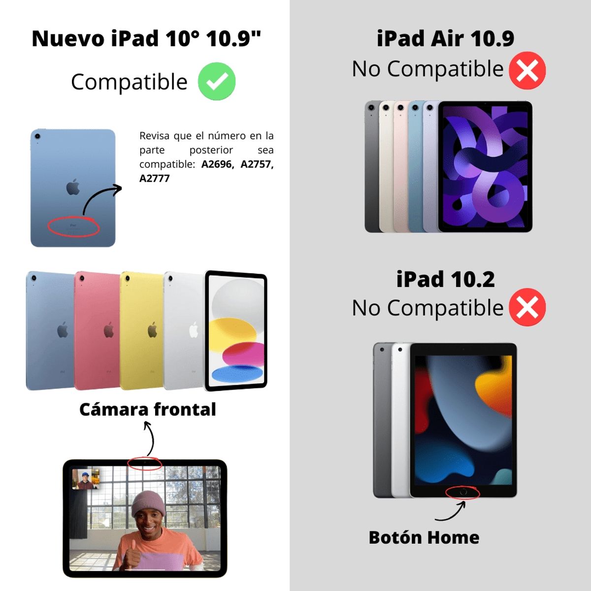 GENERICO - Funda Para iPad 10 Décima 10.9 Cubierta Removible Magnética Negro