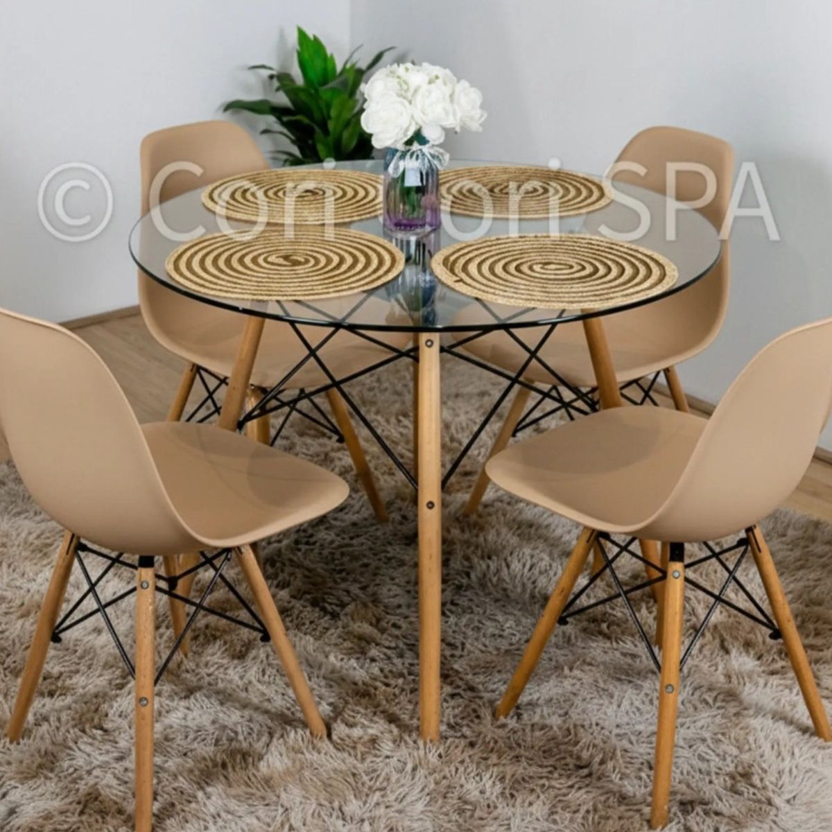 CORI CORI - Comedor Mesa Eames 100cms + 4 Silla Eames Beige
