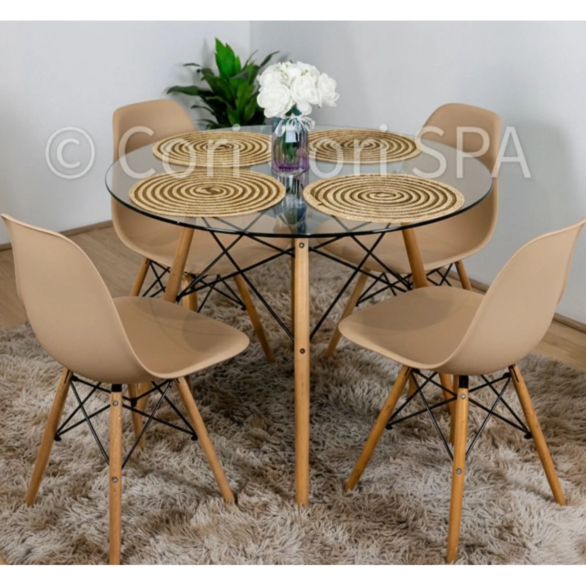 CORI CORI - Comedor Mesa Eames 100cms + 4 Silla Eames Beige