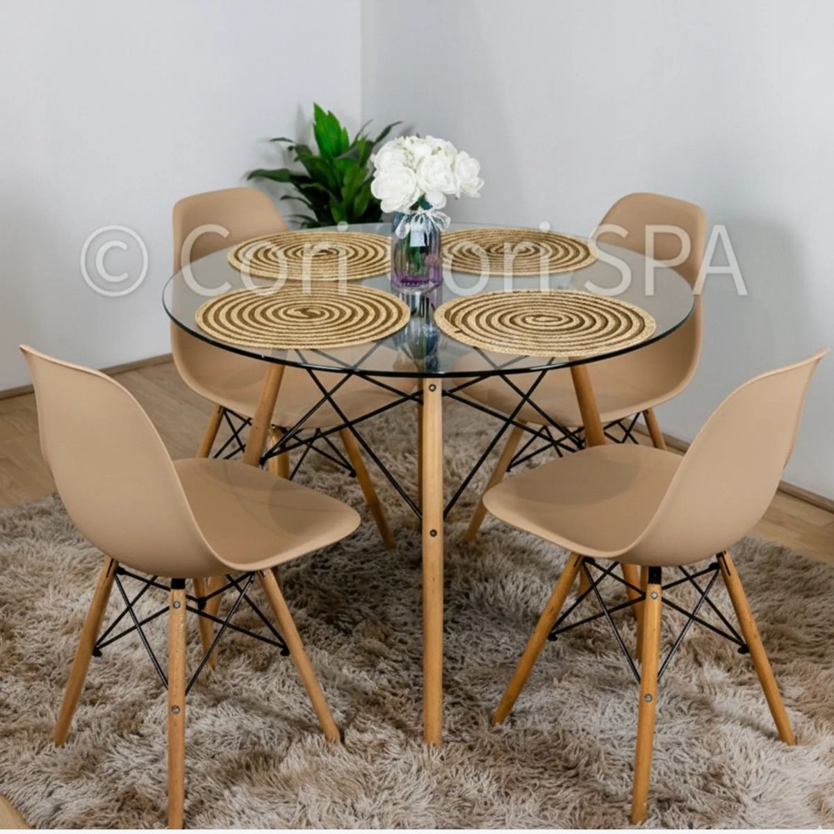 CORI CORI - Comedor Mesa Eames 100cms + 4 Silla Eames Beige