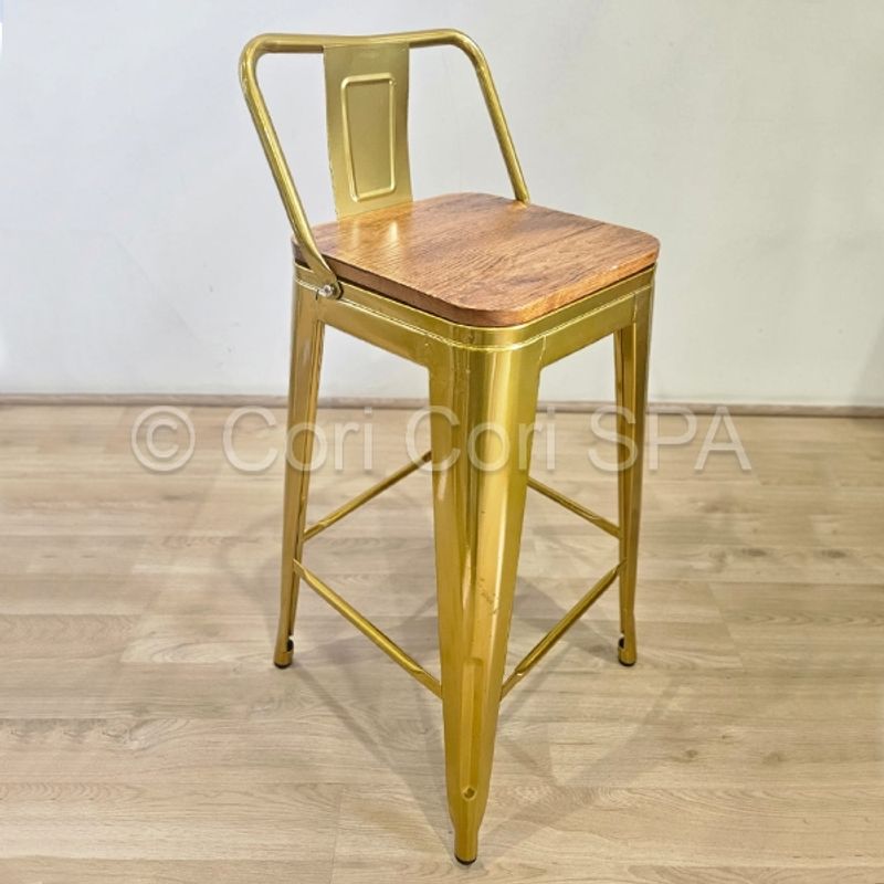 CORI CORI - Taburete Tolix Industriales asiento de Madera  66cms DORADO