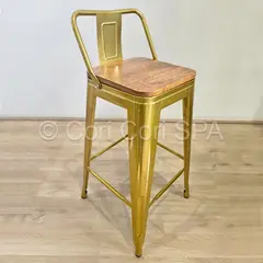 CORI CORI - Taburete Tolix Industriales asiento de Madera 66cms DORADO