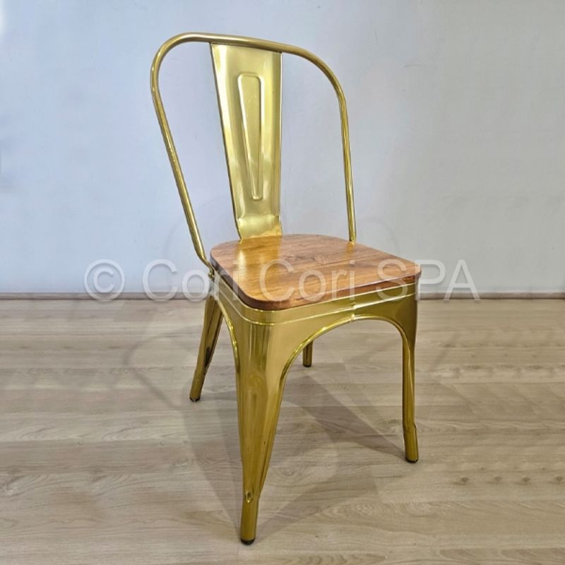 GENERICO - Silla Tolix Asiento de madera DORADA