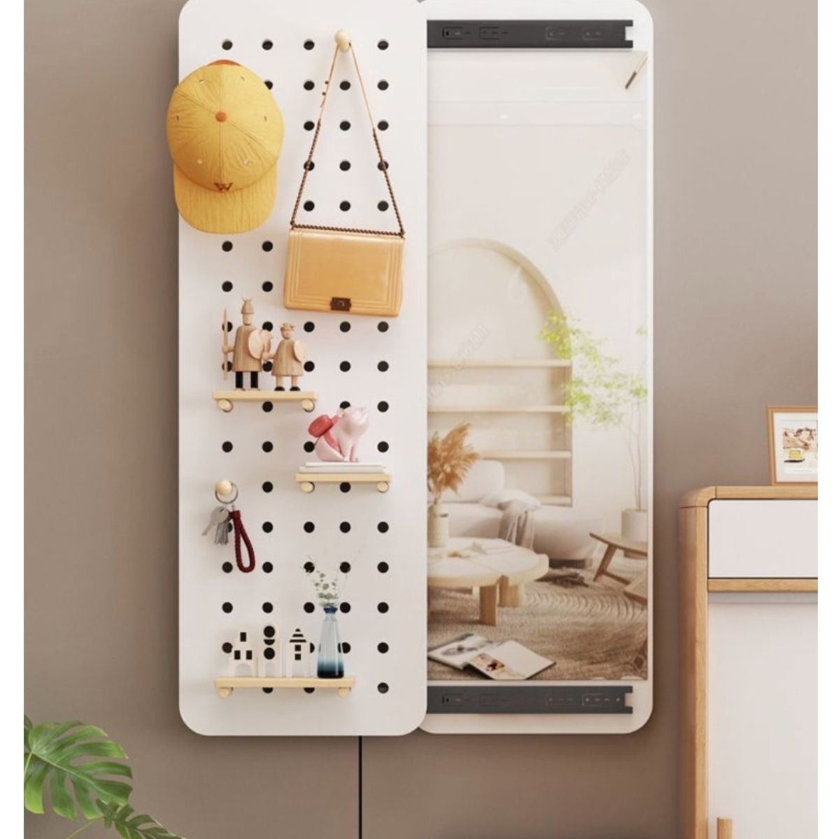 HOMER DESIGN - Organizador De Pared Con Gancho Espejo Y Tabla Deslizable blanco