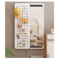 Organizador De Pared Con Gancho Espejo Y Tabla Deslizable blanco