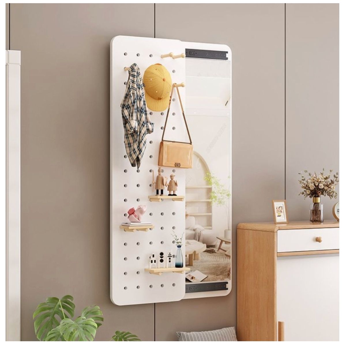 HOMER DESIGN - Organizador De Pared Con Gancho Espejo Y Tabla Deslizable blanco