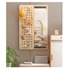 HOMER DESIGN - Organizador De Pared Con Gancho Espejo Y Tabla Deslizable marron