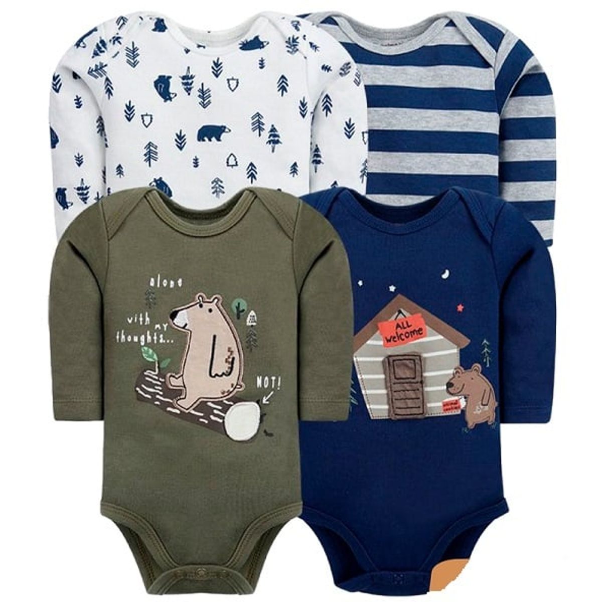 TEDMIMAK - bodys manga larga 100% algodon pack de 4 unidades