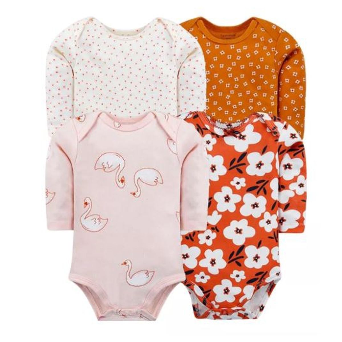 TEDMIMAK - bodys manga larga 100% algodon pack de 4 unidades