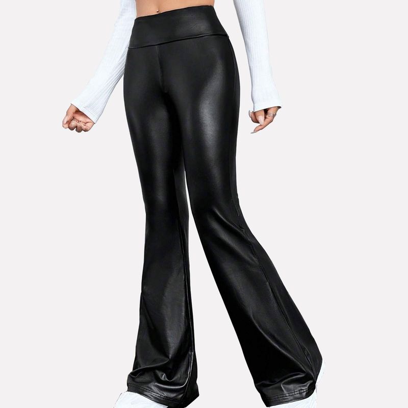 EVERSO - Pantalón De Cuero Flare Tiro Medio Para Mujer