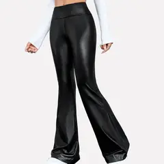 EVERSO - Pantalón De Cuero Flare Tiro Medio Para Mujer