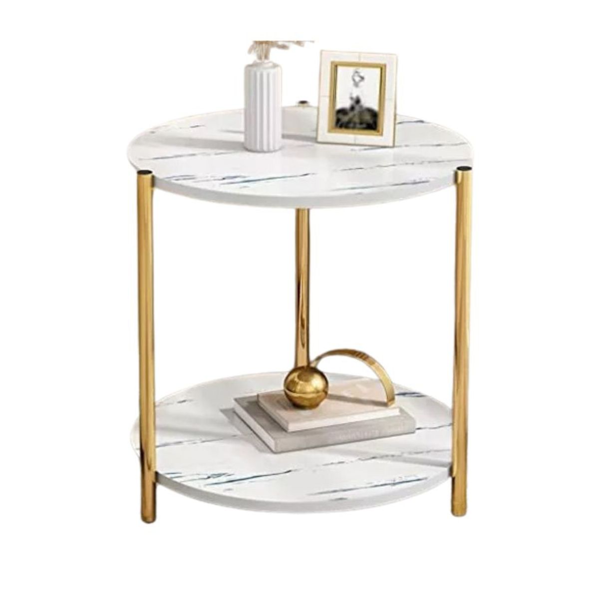 GENERICO - Mesa Auxiliar Moderna Marmoleado Decoracion Redondo Blanco