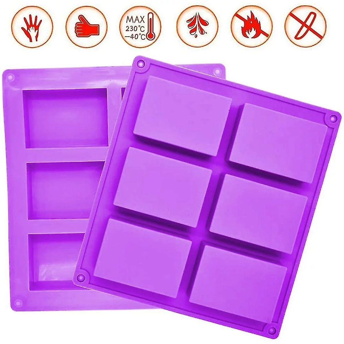 GENERICO - Molde De Silicona Para Jabon Rectangular 6 Divisiones Color Morado