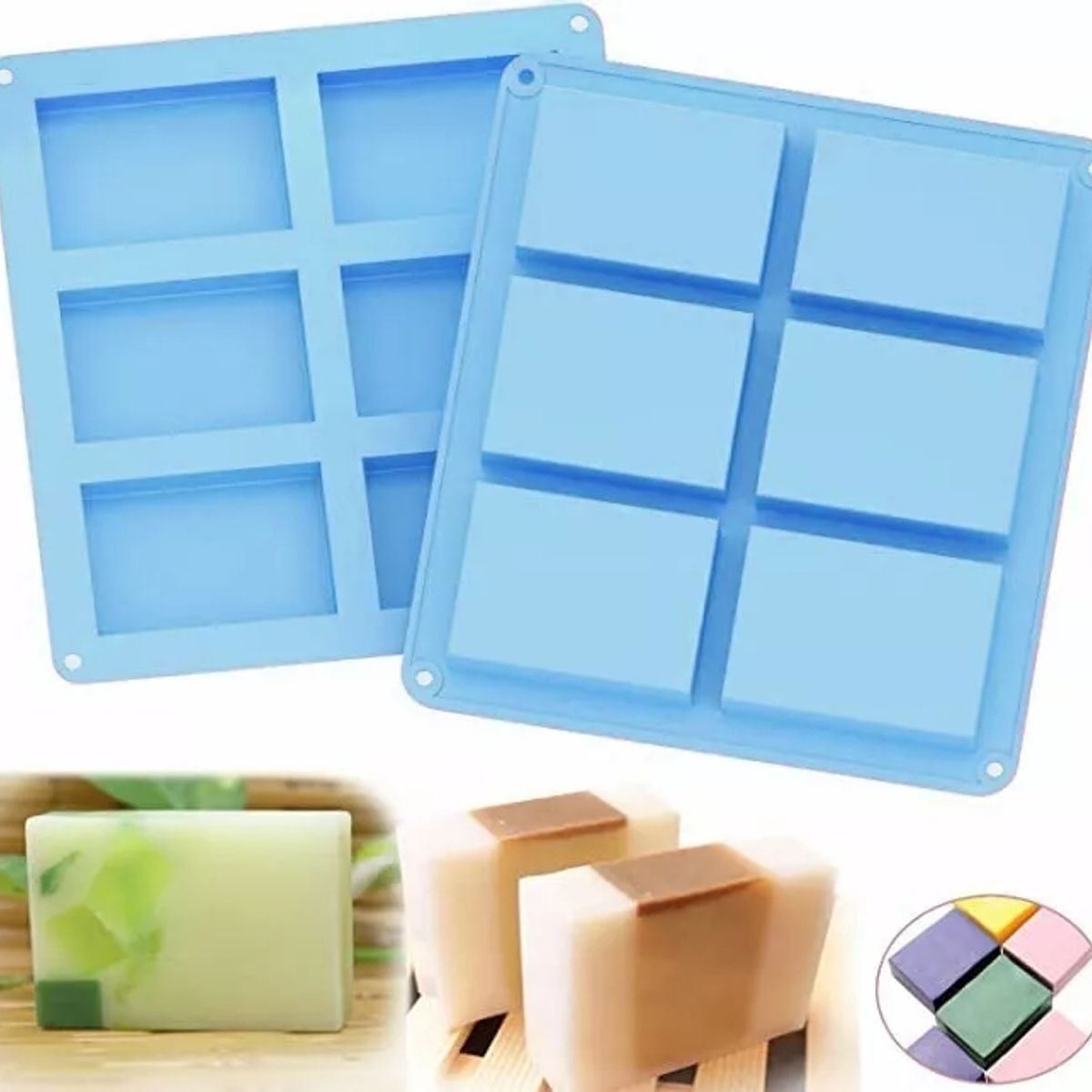 GENERICO - Molde De Silicona Para Jabon Rectangular 6 Divisiones Color Azul