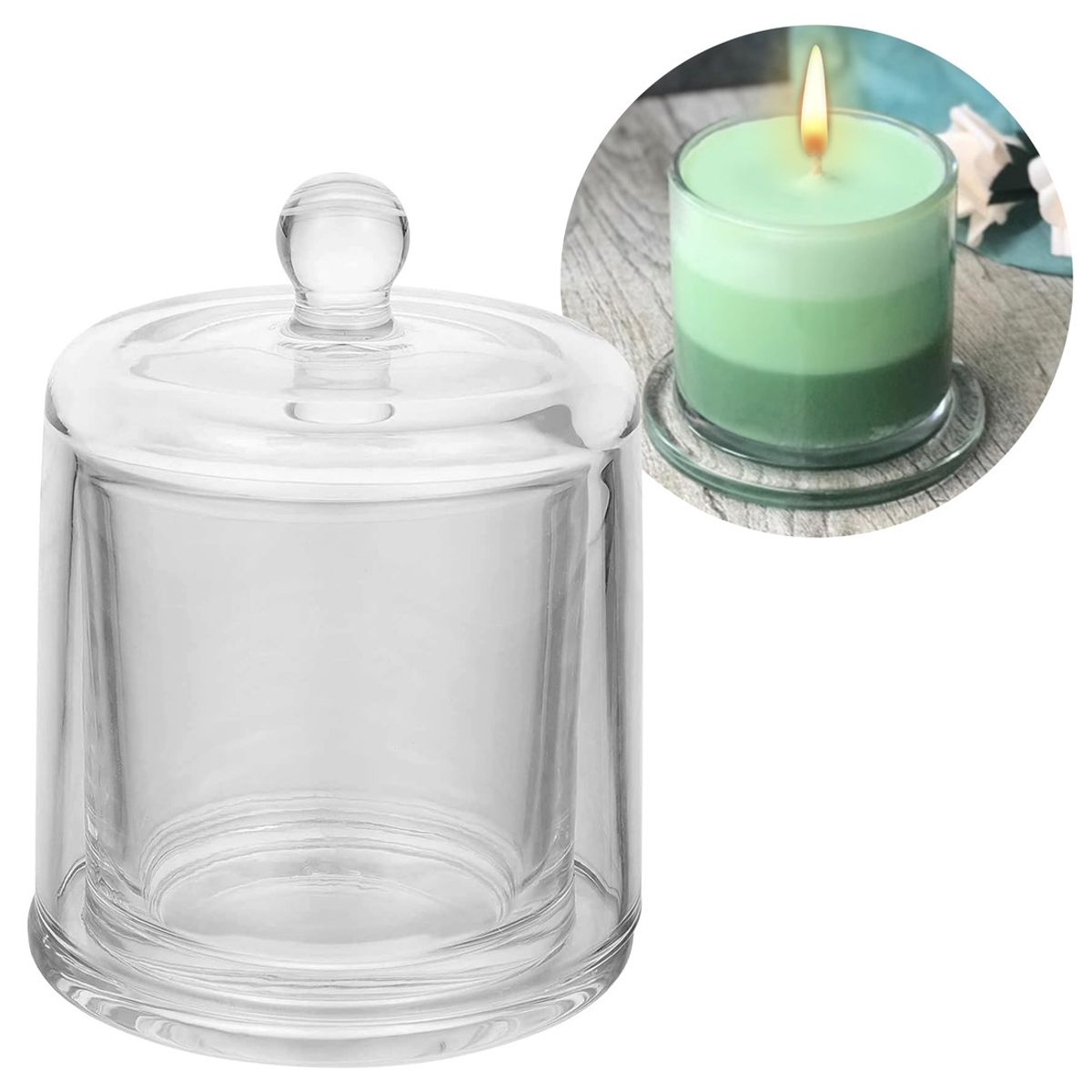 GENERICO - Porta Velas Transparente Con Cúpula Tapa De Vidrio 390ml