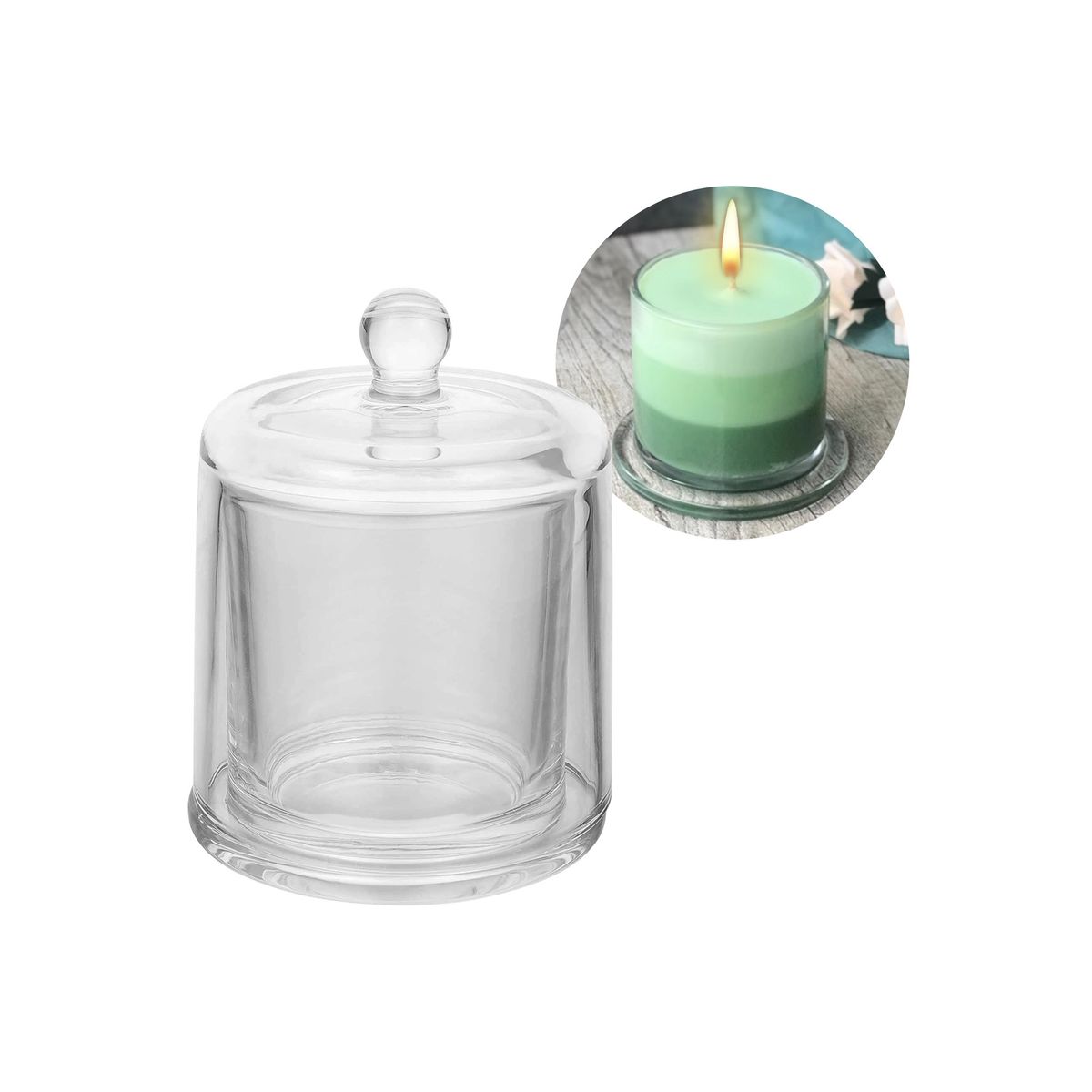 GENERICO - Porta Velas Transparente Con Cúpula Tapa De Vidrio 390ml