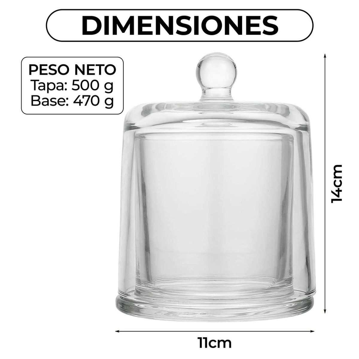 GENERICO - Porta Velas Transparente Con Cúpula Tapa De Vidrio 390ml