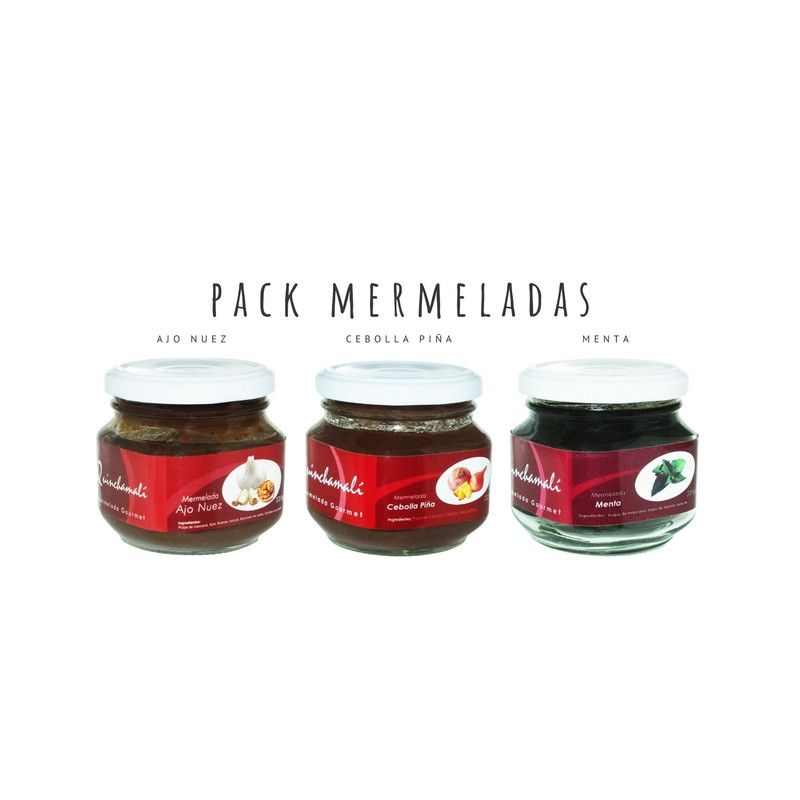 QUINCHAMALI MERMELADA GOURMET - Pack Ajo nuez Cebolla piña Menta