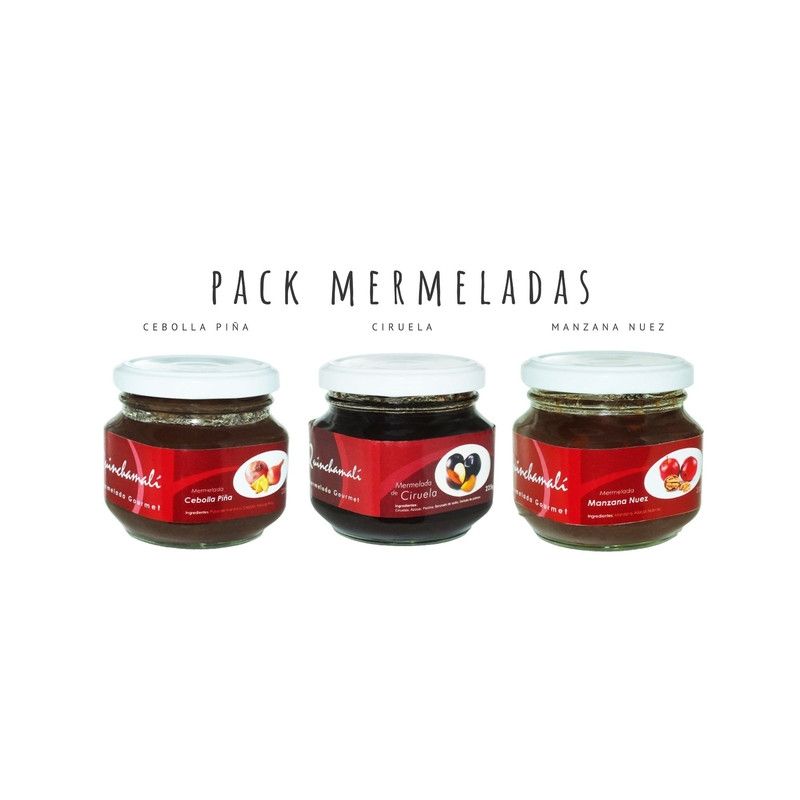 QUINCHAMALI MERMELADA GOURMET - Pack Cebolla piña Ciruela Manzana nuez