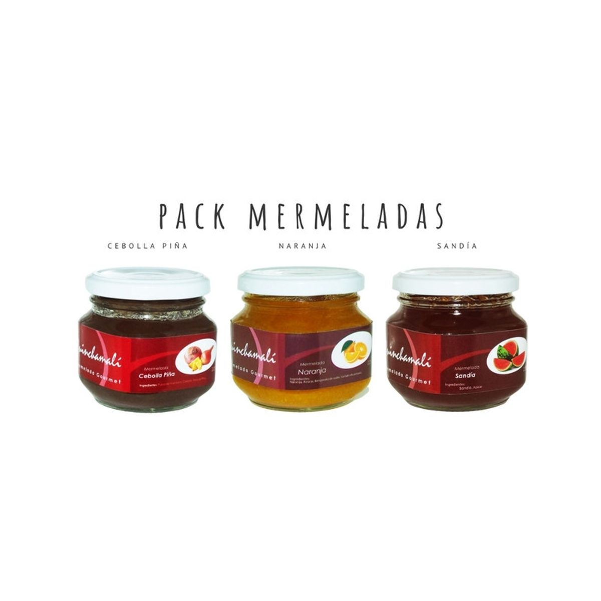 QUINCHAMALI MERMELADA GOURMET - Pack Cebolla piña Naranja Sandía