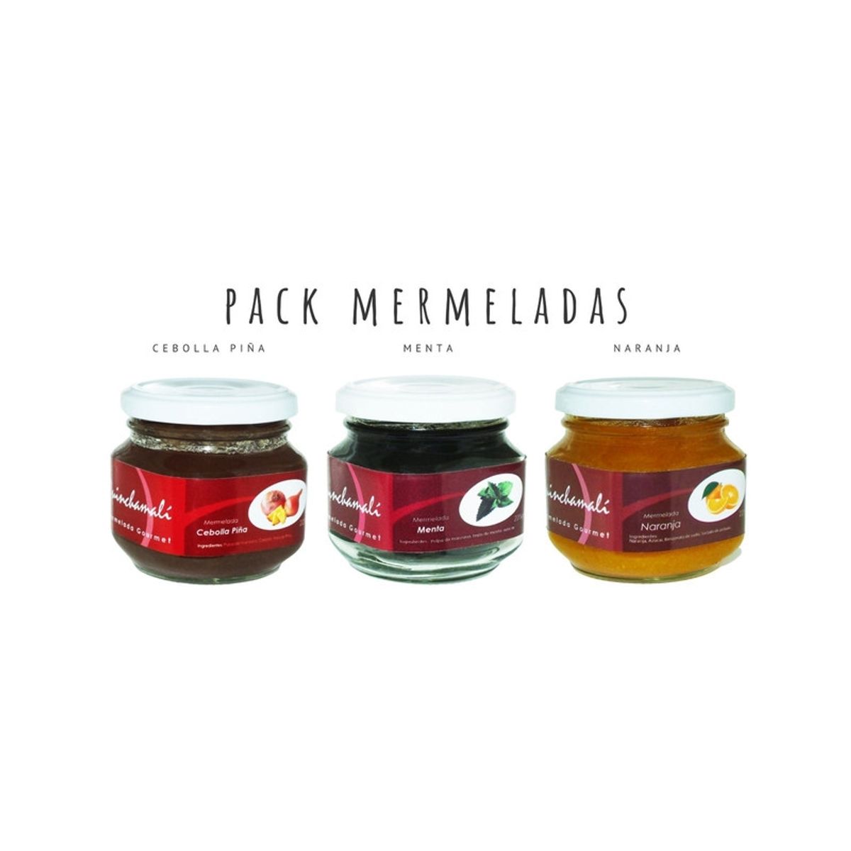 QUINCHAMALI MERMELADA GOURMET - Pack Cebolla piña Menta Naranja
