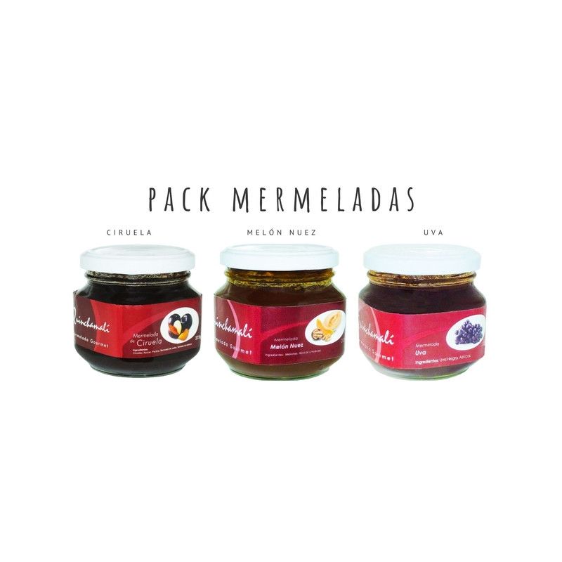 QUINCHAMALI MERMELADA GOURMET - Pack Ciruela Melón nuez Uva