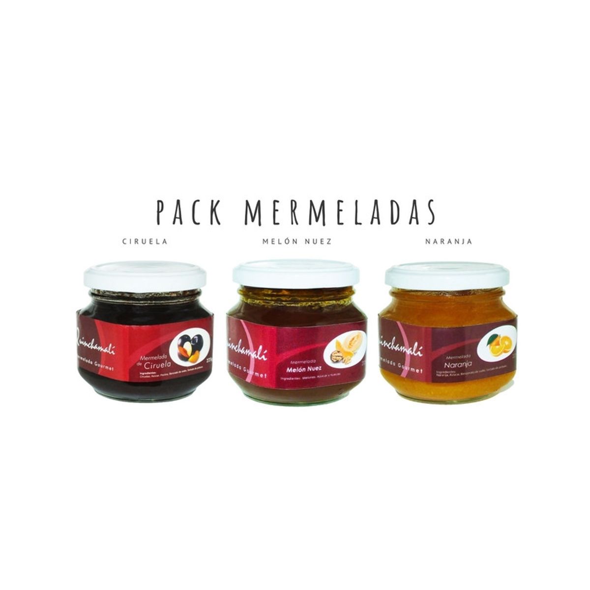 QUINCHAMALI MERMELADA GOURMET - Pack Ciruela Melón nuez Naranja