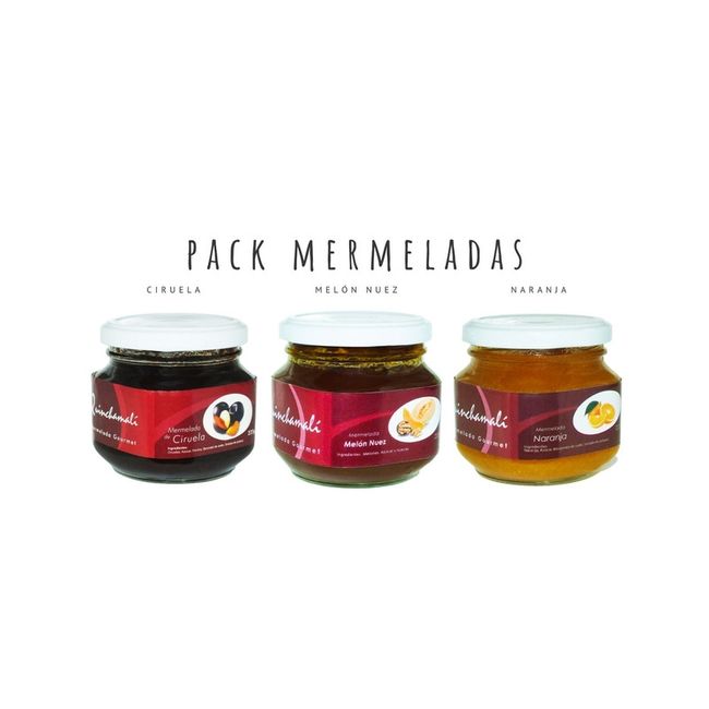 QUINCHAMALI MERMELADA GOURMET - Pack Ciruela Melón nuez Naranja