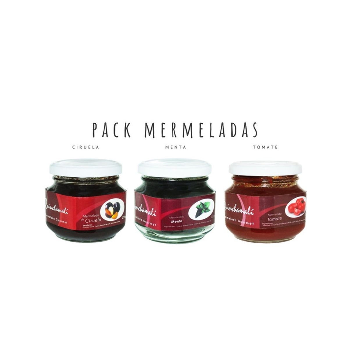 QUINCHAMALI MERMELADA GOURMET - Pack Ciruela Menta Tomate