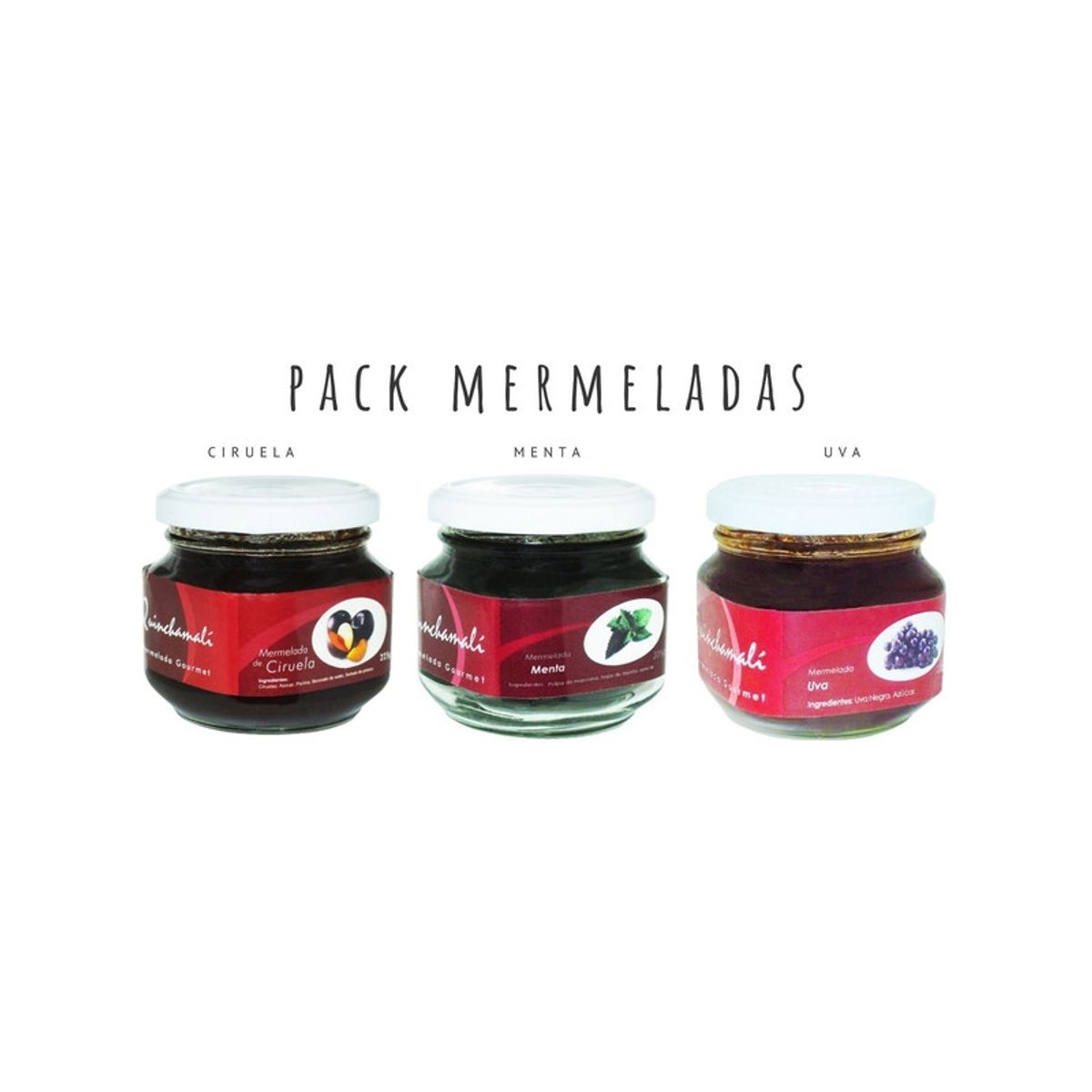 QUINCHAMALI MERMELADA GOURMET - Pack Ciruela Menta Uva