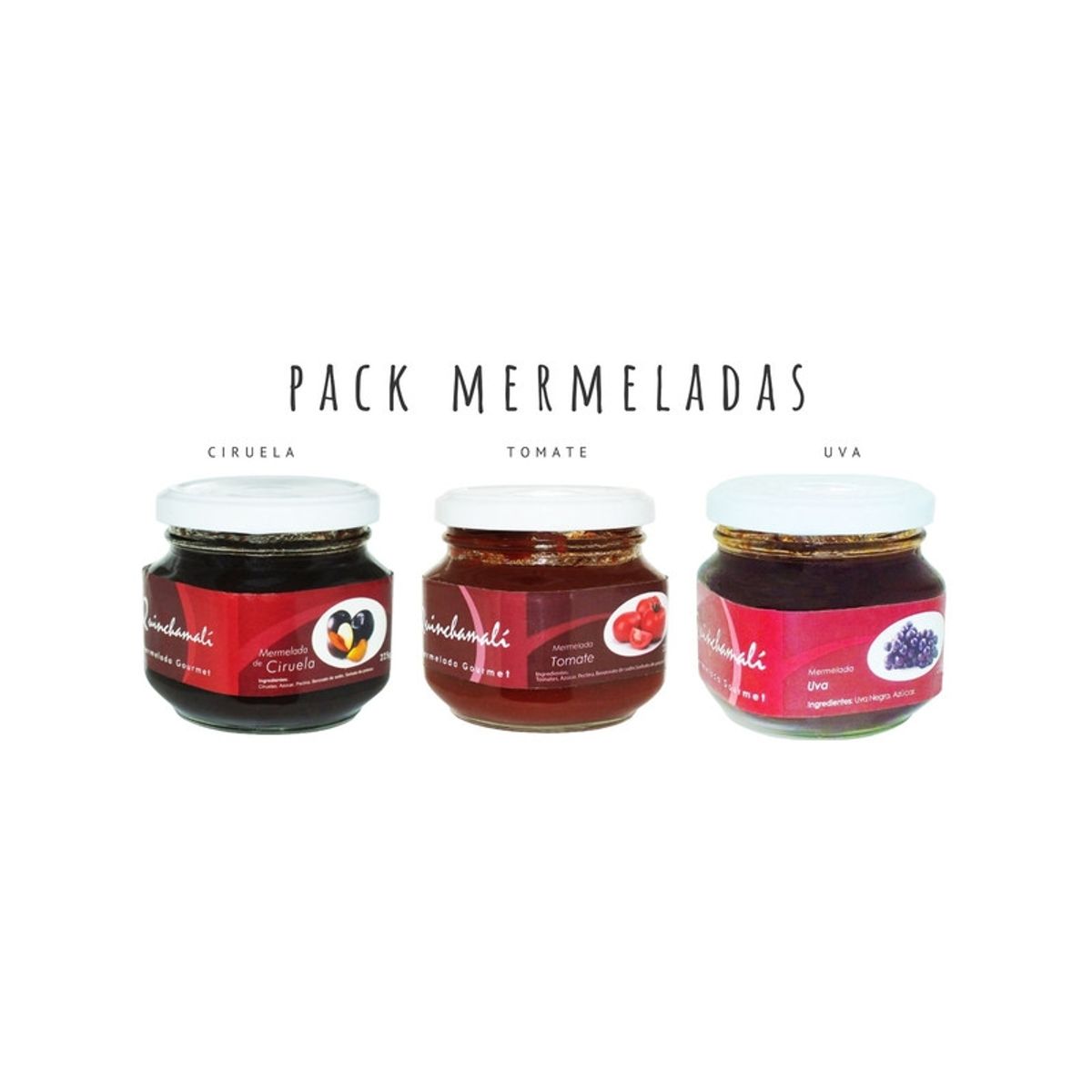 QUINCHAMALI MERMELADA GOURMET - Pack Ciruela Tomate Uva